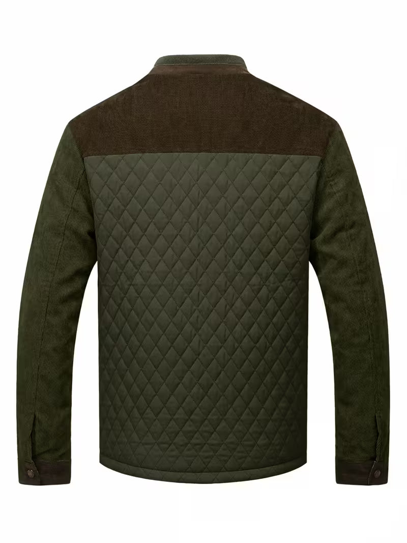 Blake | Quilted Puffer Jacket Olive Green Corduroy Trim
