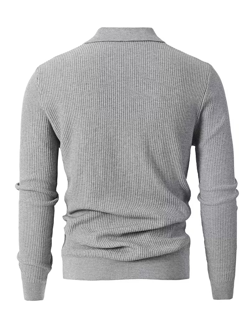Blake | Ribbed Knit Quarter Zip Polo Sweater Gray
