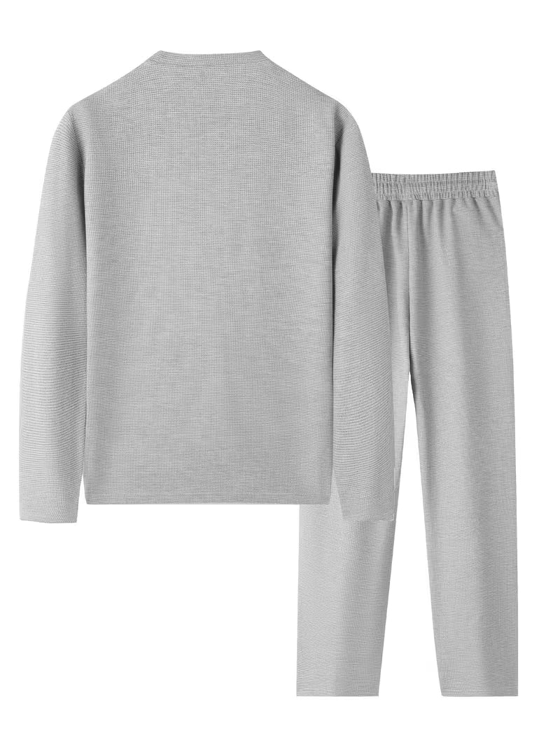 Otto | Casual Sweatsuit Gray Waffle Knit Button Detail
