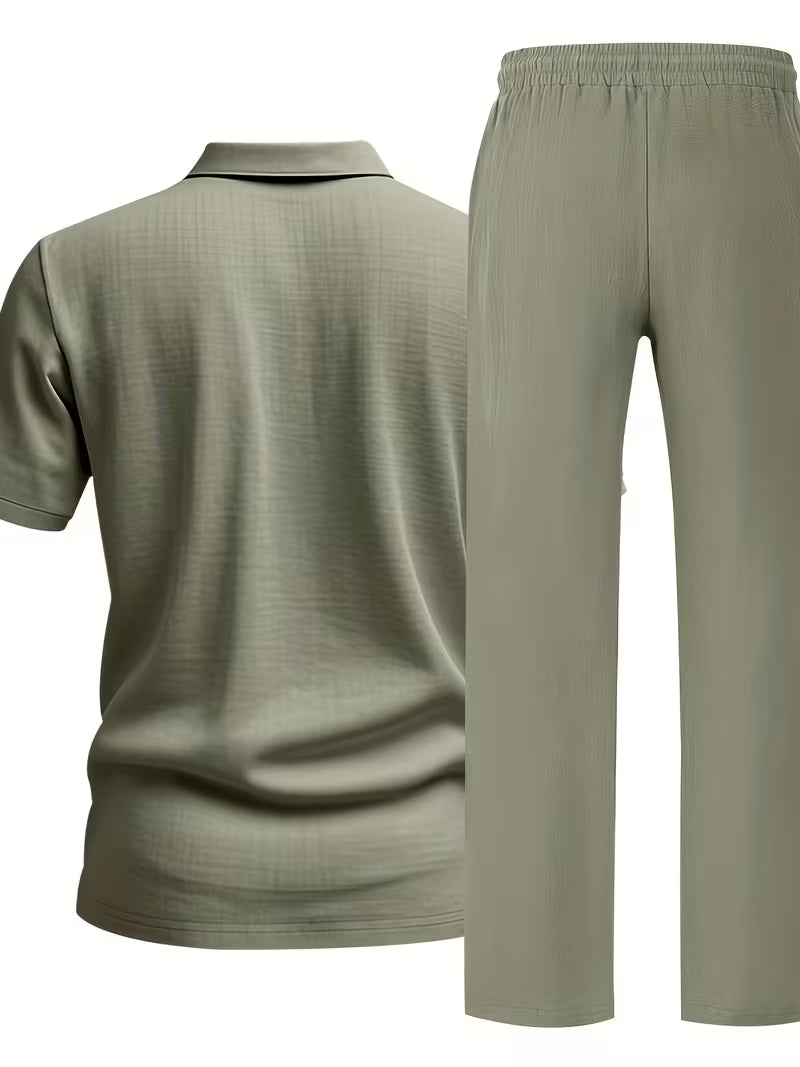 Tate | Casual Linen Set Sage Green Drawstring
