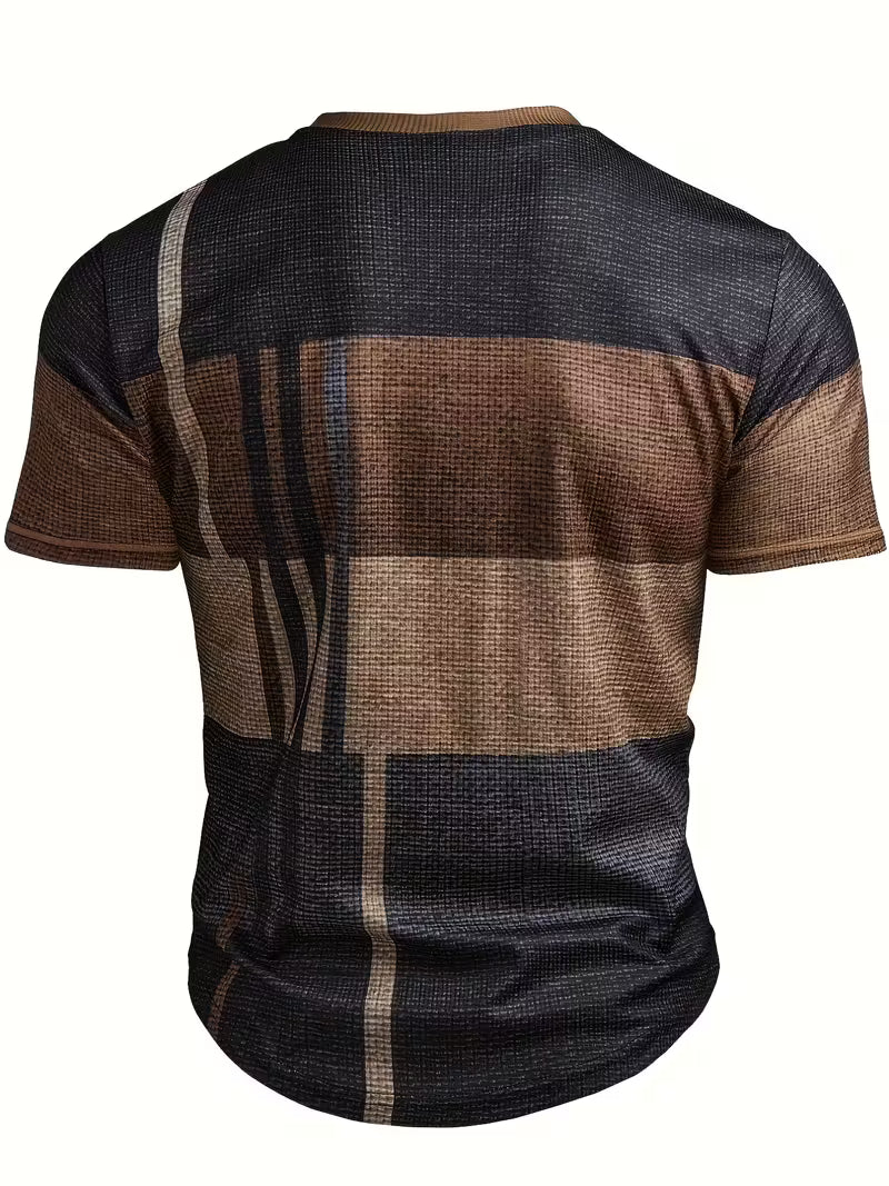 Tate | Colorblock Henley Shirt Brown Black Stripe