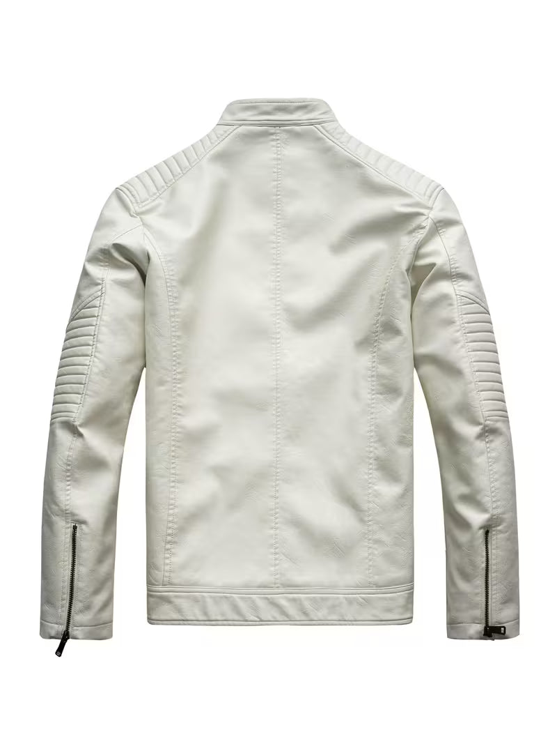 Blake | Moto Leather Jacket Cream Quilted Sleeves