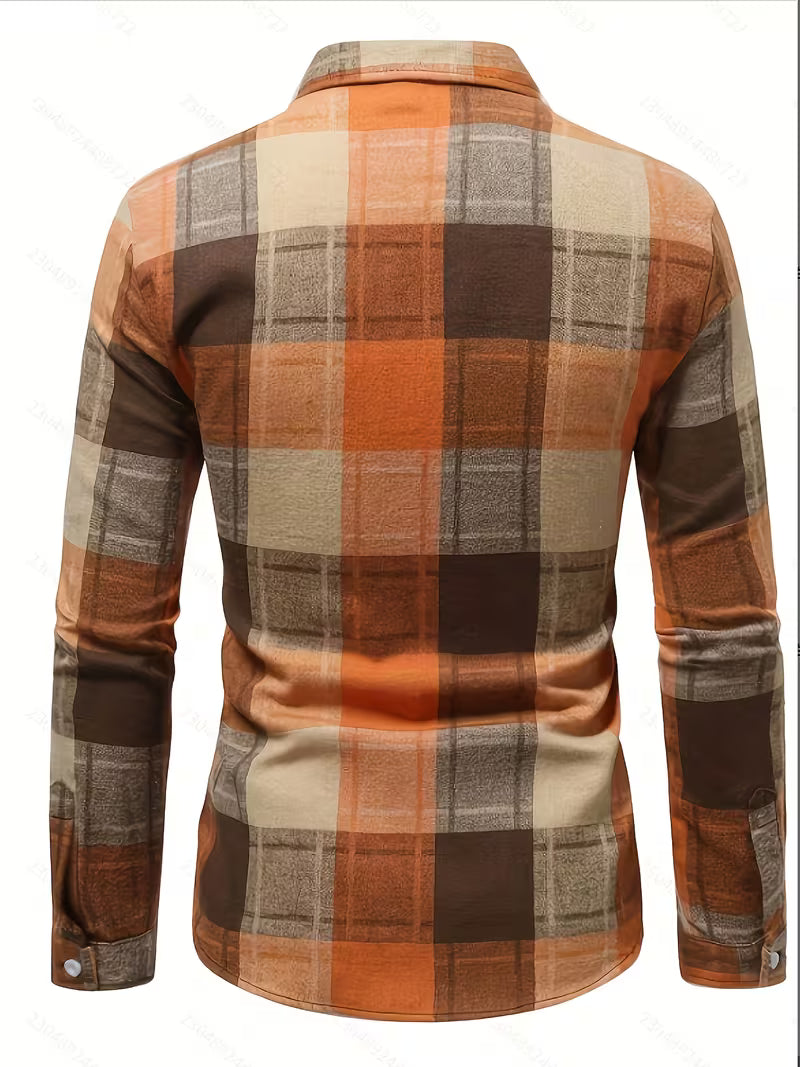 Cliff | Plaid Button Up Shirt Orange Brown Cream