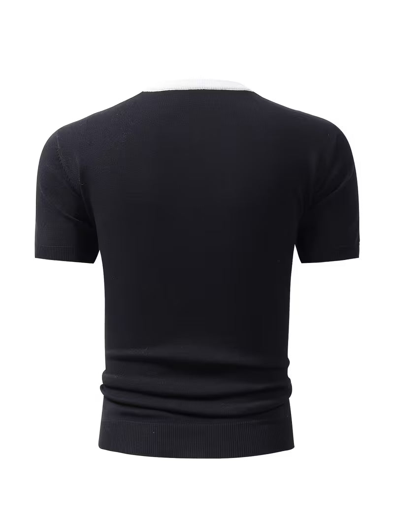 Blake | Geometric Cable Knit Sweater Black White Crew Neck