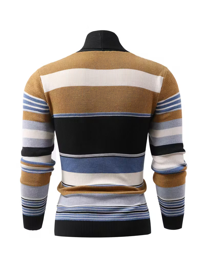 Wade | Casual Striped Cardigan Vest Black Gold Blue