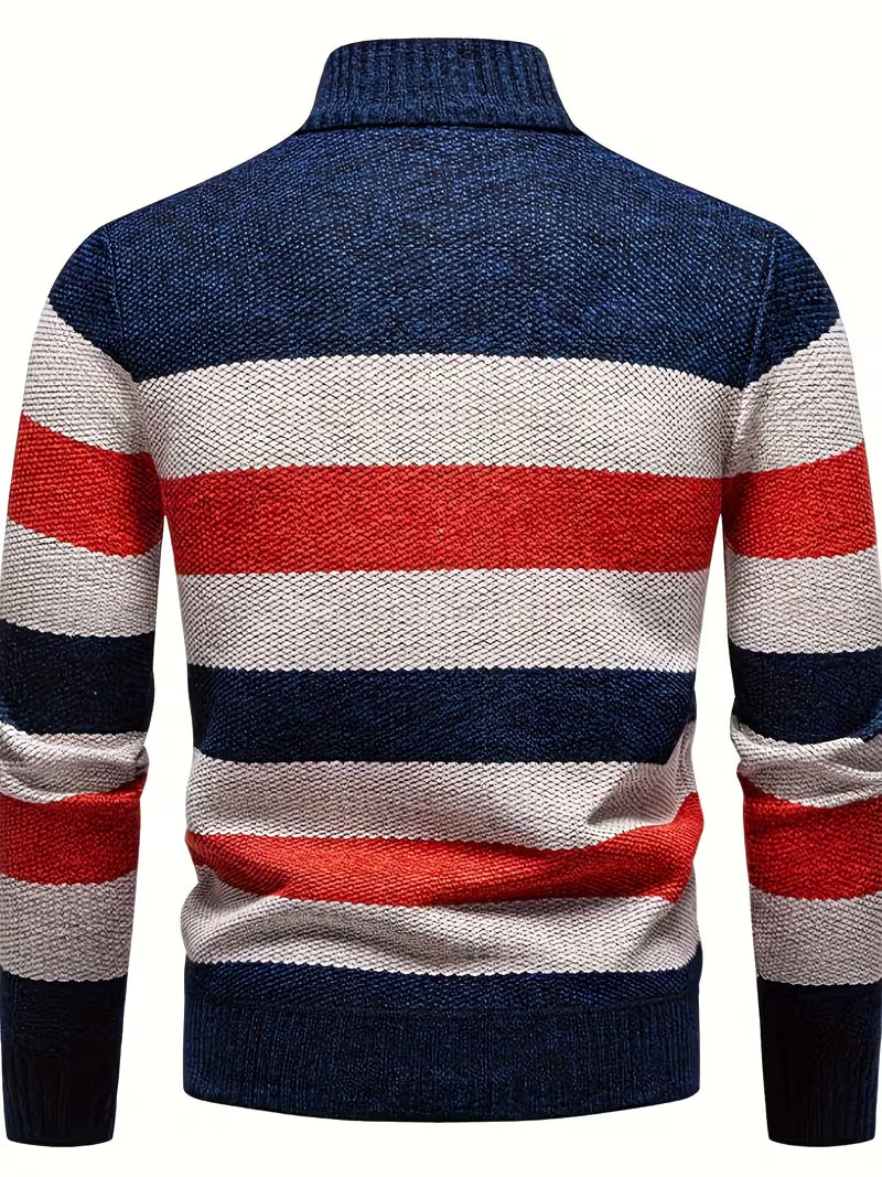 Blake | Quarter Zip Striped Sweater Navy Red Cream