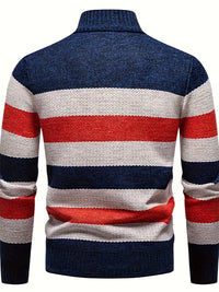 Blake | Quarter Zip Striped Sweater Navy Red Cream