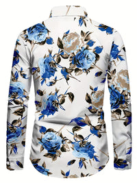 Blake | Floral Print Button Up Shirt White Blue
