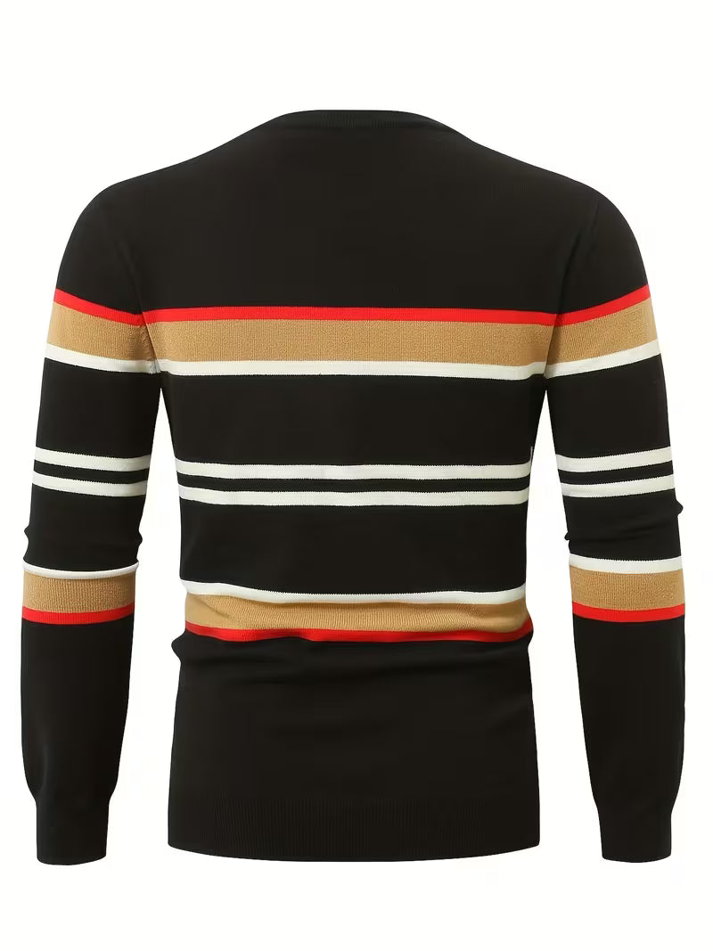 Ezra | Crew Neck Colorblock Stripe Sweater Black