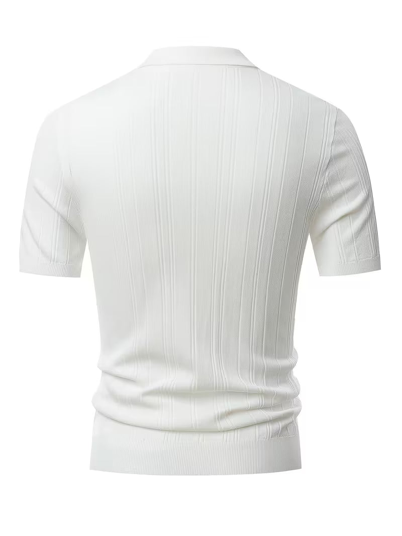 Theo | Ribbed Zip Polo White Short Sleeve