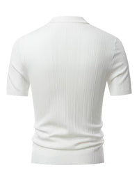 Theo | Ribbed Zip Polo White Short Sleeve