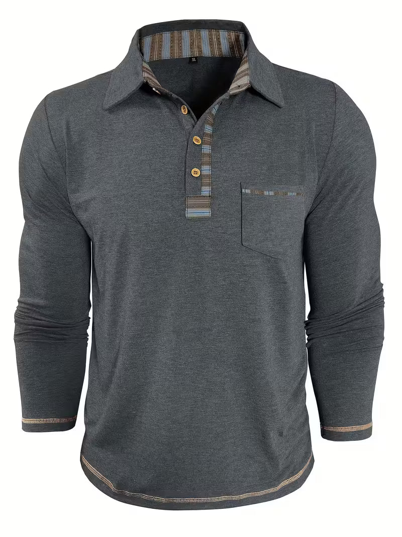 Jack | Casual Henley Polo Shirt Beige Striped Pocket