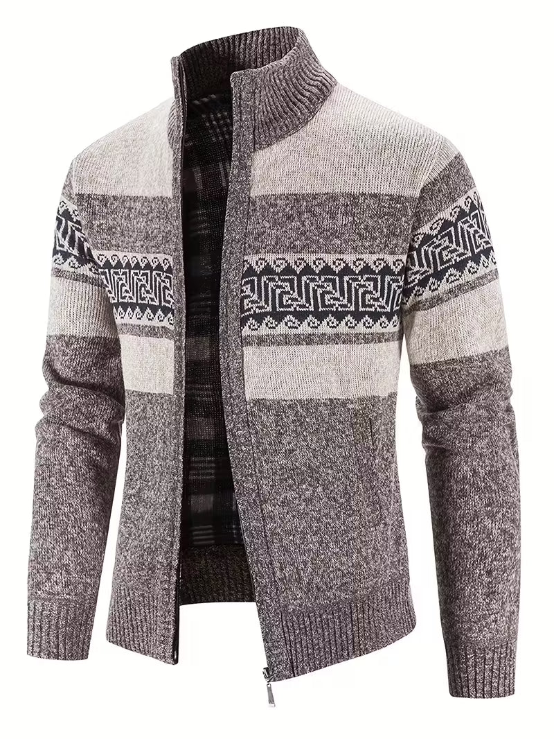 Tate | Patterned Wool Cardigan Vest Gray Navy