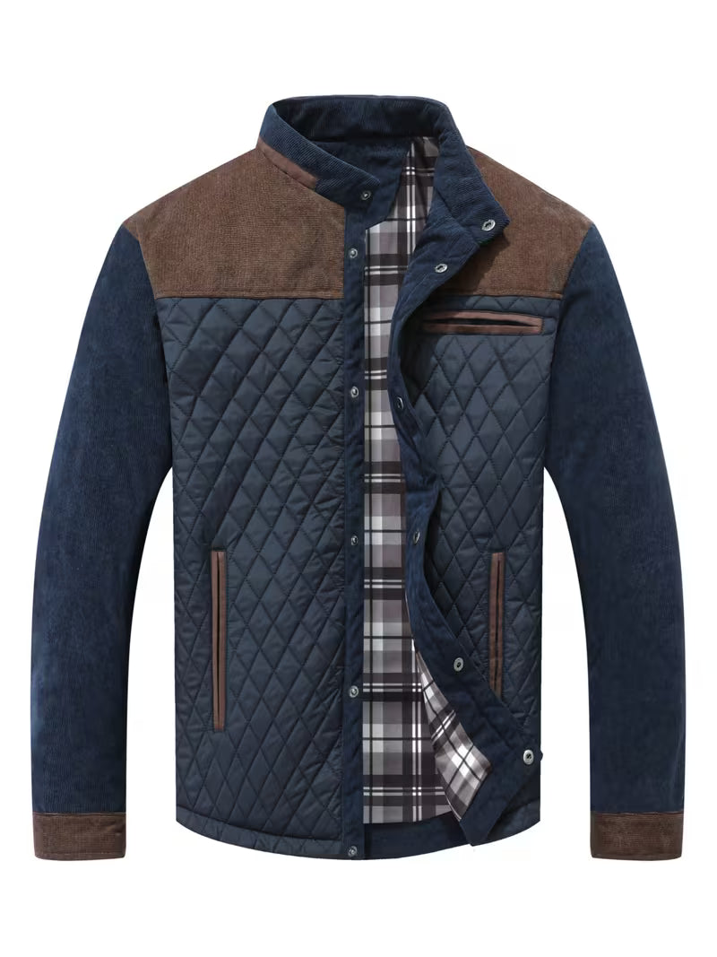 Blake | Quilted Puffer Jacket Olive Green Corduroy Trim