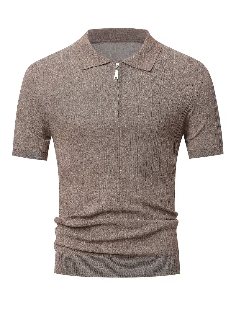 Theo | Ribbed Zip Polo White Short Sleeve