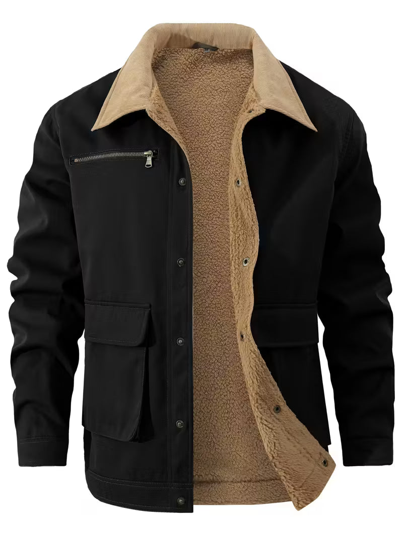 Cliff | Utility Cargo Jacket Olive Sherpa Lined