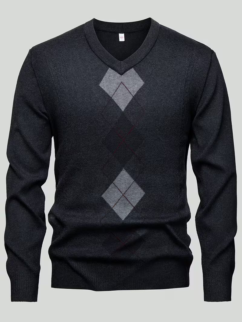 Pierce | Argyle V Neck Sweater Gray Charcoal