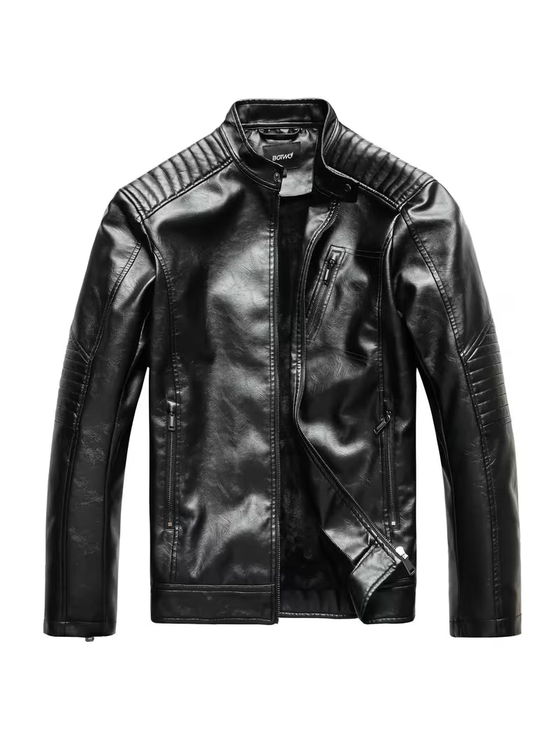 Blake | Moto Leather Jacket Cream Quilted Sleeves