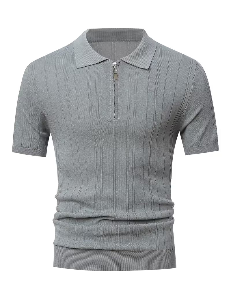 Theo | Ribbed Zip Polo White Short Sleeve