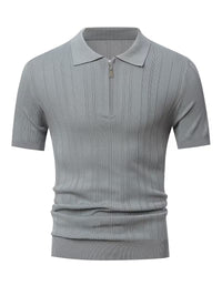 Theo | Ribbed Zip Polo White Short Sleeve