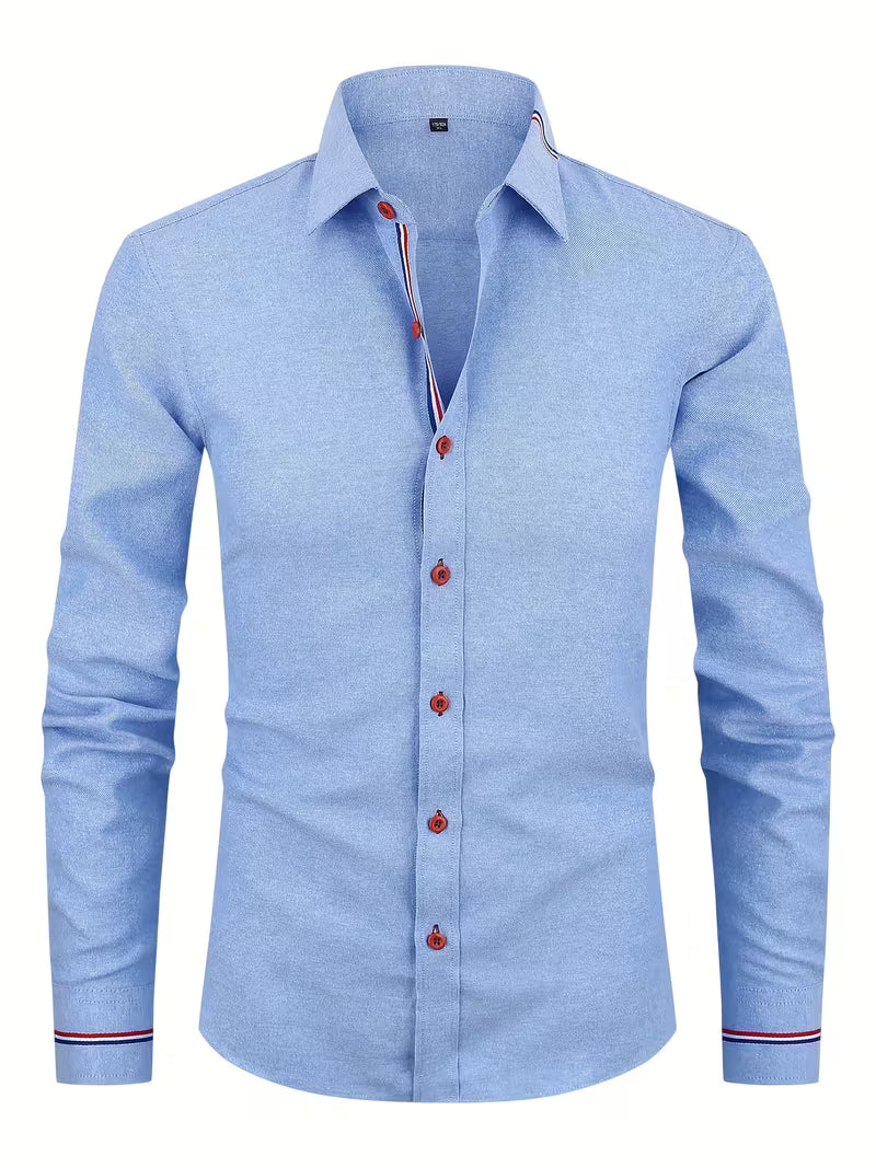 Theo | Mens Button Up Shirt Navy Red Accent Cuff