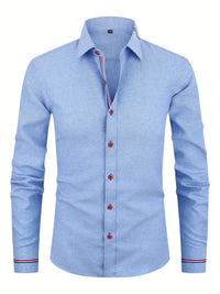 Theo | Mens Button Up Shirt Navy Red Accent Cuff