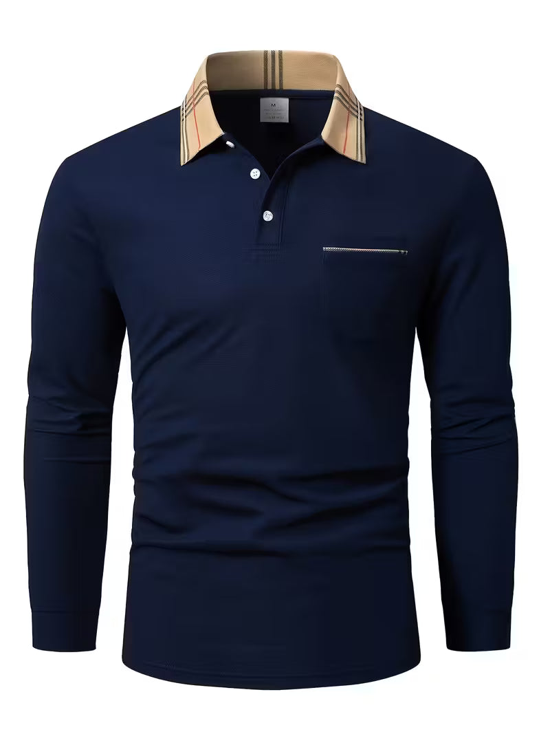 Otto | Preppy Polo Shirt Navy Striped Collar