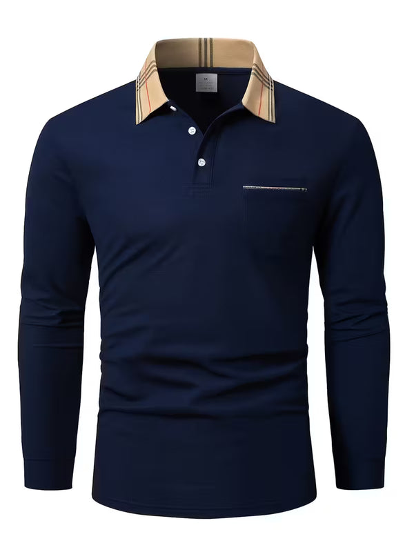 Otto | Preppy Polo Shirt Navy Striped Collar