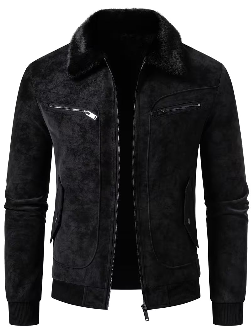 Leo | Suede Leather Jacket Chocolate Brown Fur Collar