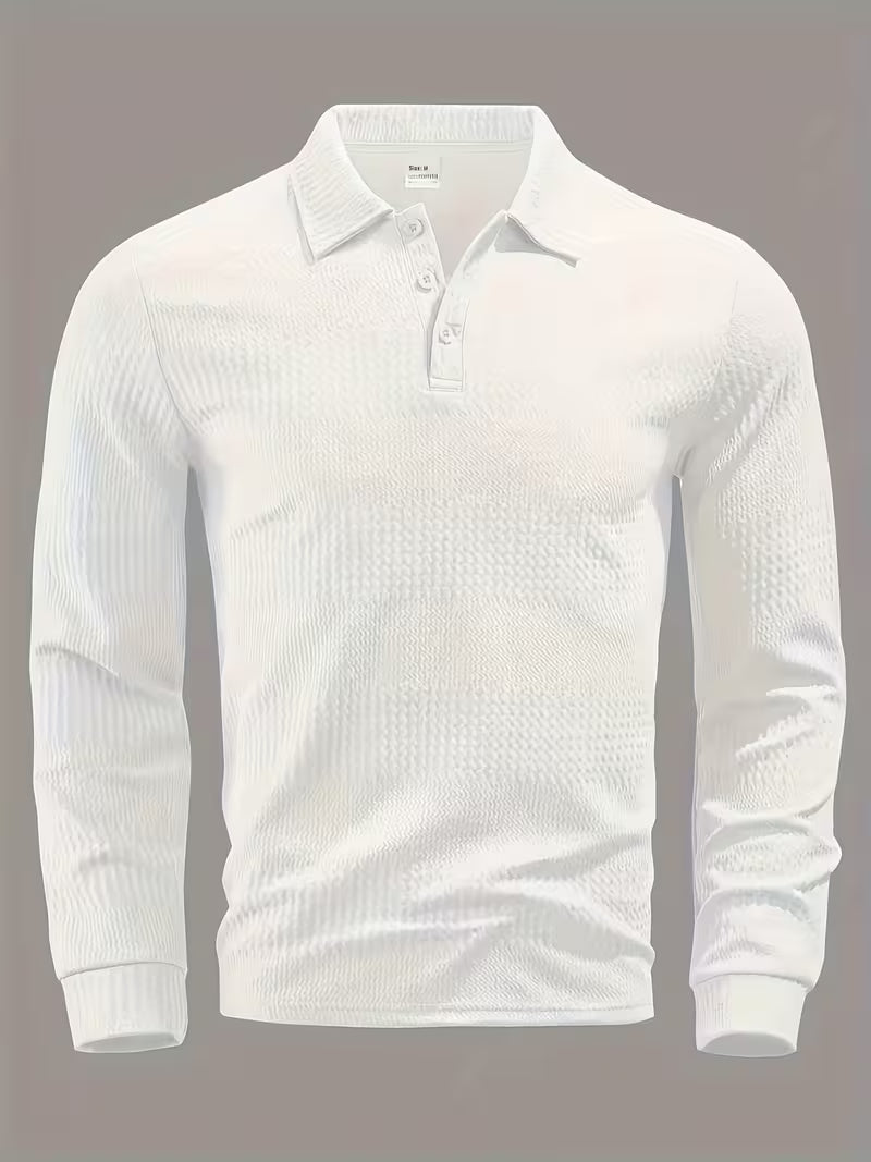 Beau | Casual Waffle Knit Polo Shirt Cream Long Sleeve