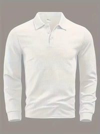 Beau | Casual Waffle Knit Polo Shirt Cream Long Sleeve
