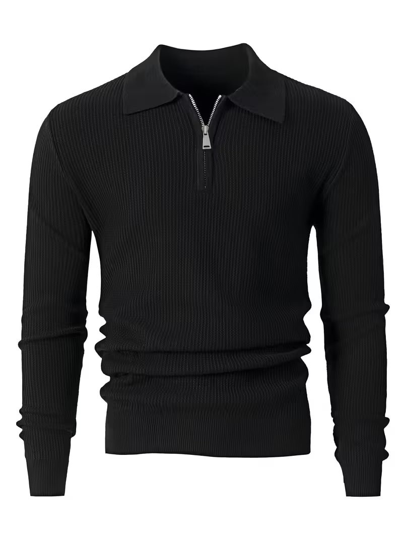 Blake | Ribbed Knit Quarter Zip Polo Sweater Gray