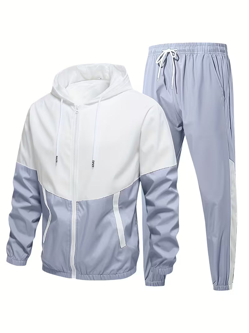 Shaw | Colorblock Zip Up Hoodie Tracksuit White Green