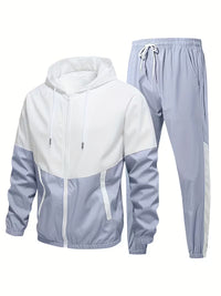 Shaw | Colorblock Zip Up Hoodie Tracksuit White Green