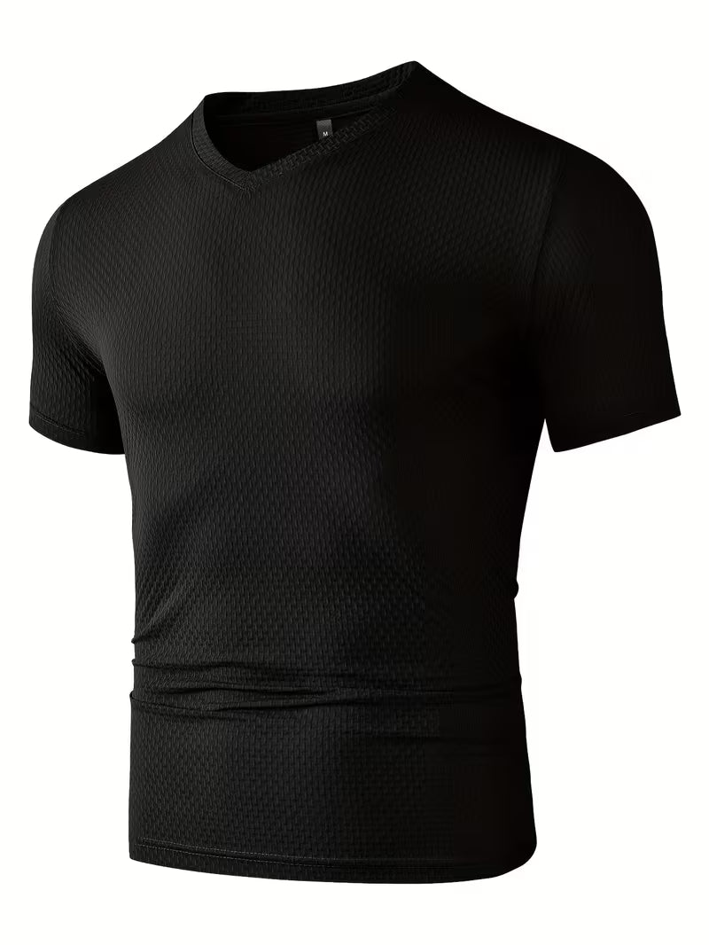 Blake | Textured V Neck Mens T Shirt Cream Short Sleeve