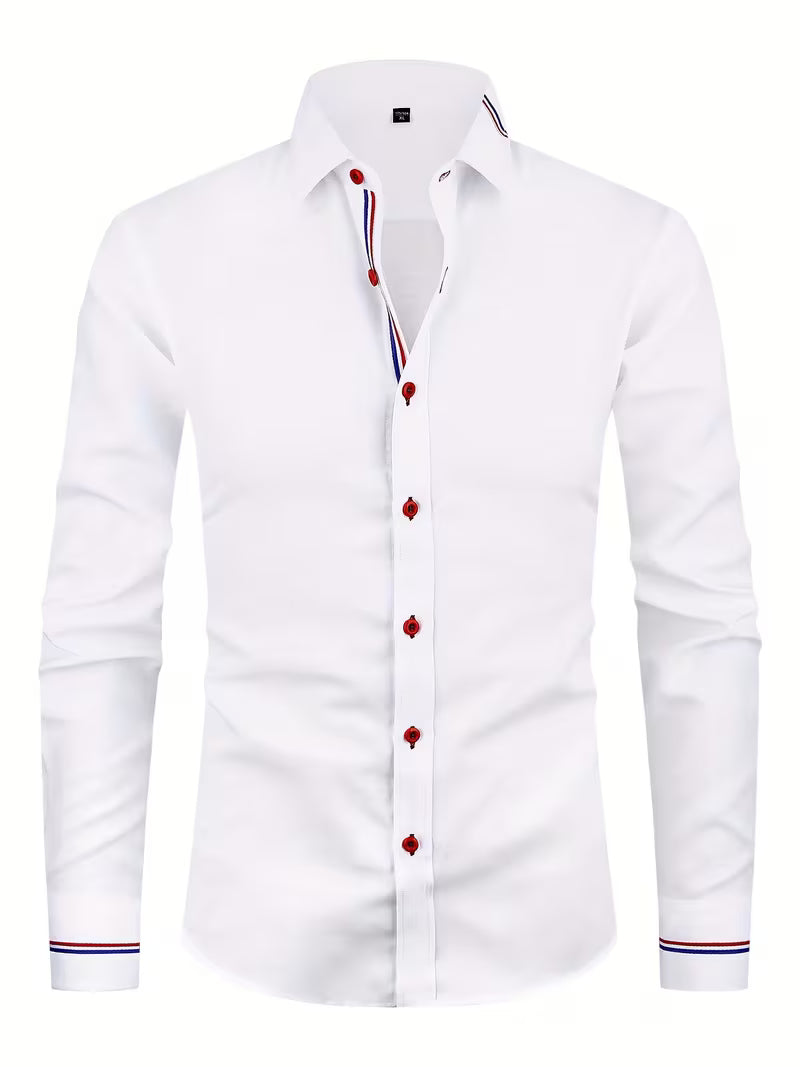 Theo | Mens Button Up Shirt Navy Red Accent Cuff