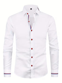 Theo | Mens Button Up Shirt Navy Red Accent Cuff