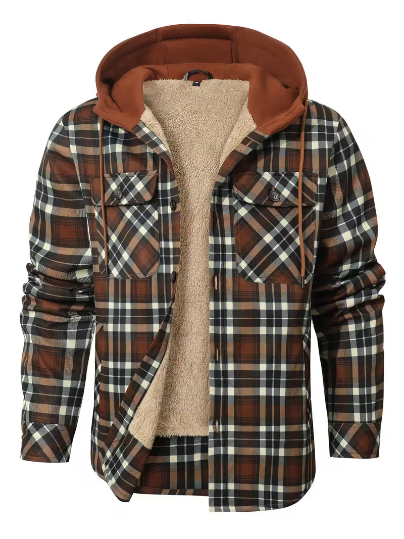 Rory | Plaid Sherpa Lined Hooded Jacket Burgundy Fleece
