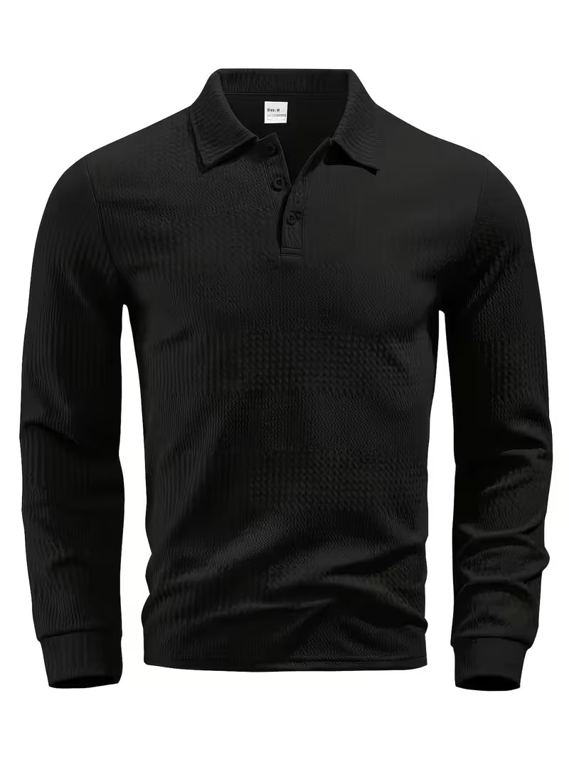 Beau | Casual Waffle Knit Polo Shirt Cream Long Sleeve