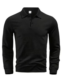 Beau | Casual Waffle Knit Polo Shirt Cream Long Sleeve