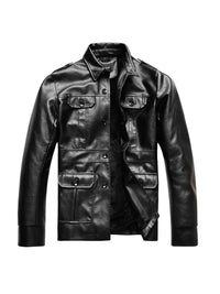 Blake | Casual Leather Jacket Brown Multi Pocket