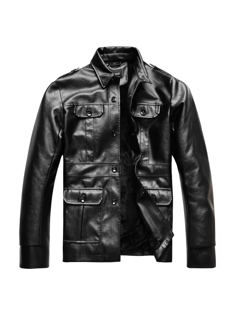 Blake | Casual Leather Jacket Brown Multi Pocket