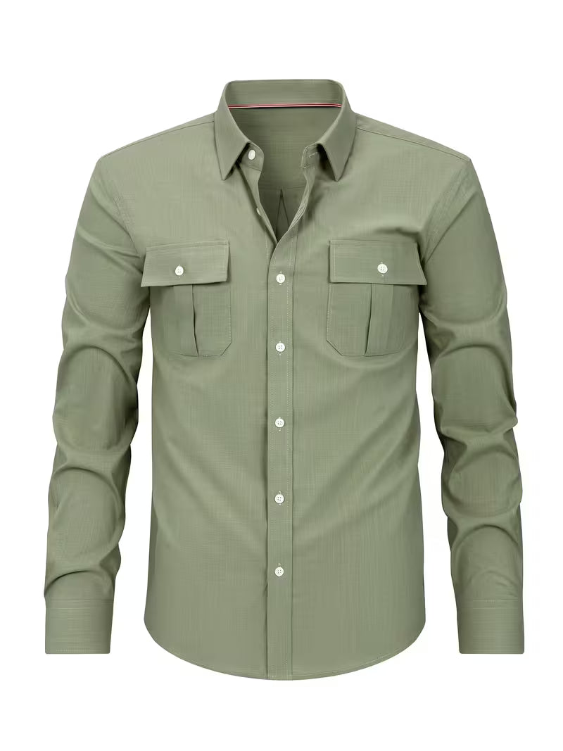 Callum | Utility Button Up Shirt Light Mint Long Sleeve