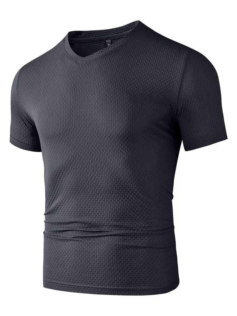 Blake | Textured V Neck Mens T Shirt Cream Short Sleeve