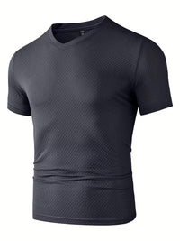Blake | Textured V Neck Mens T Shirt Cream Short Sleeve