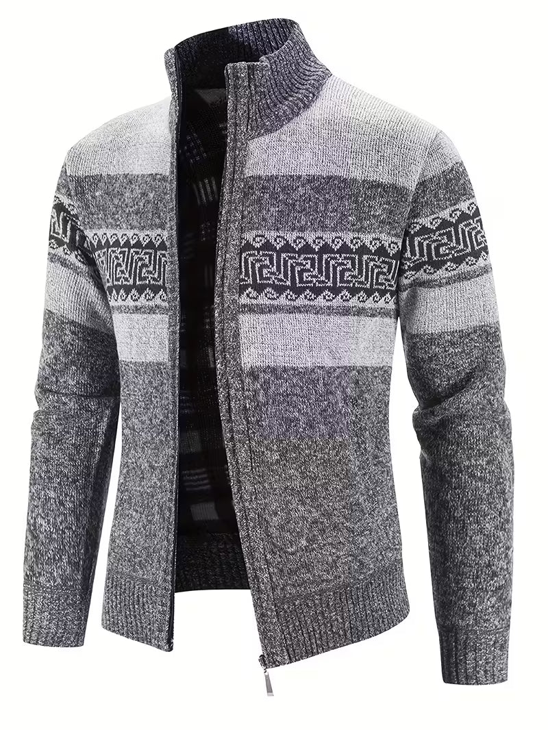 Tate | Patterned Wool Cardigan Vest Gray Navy