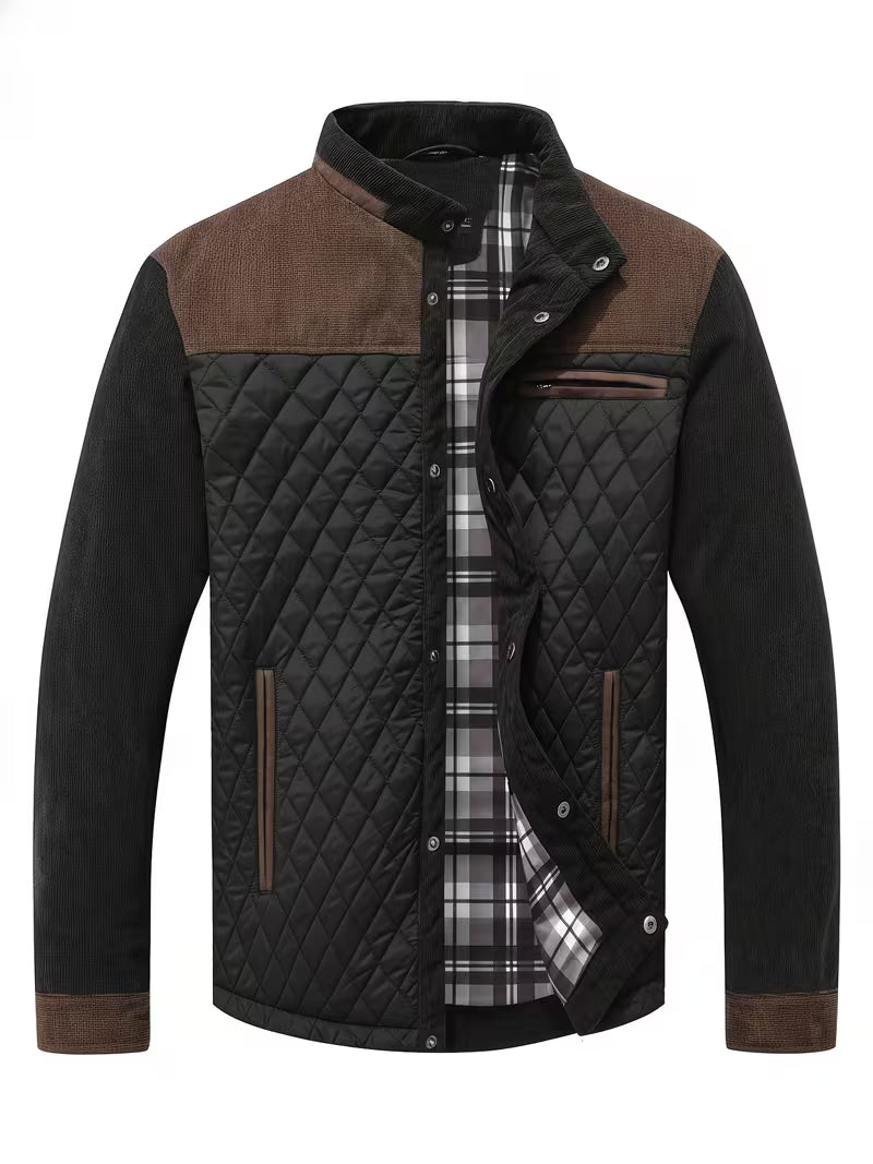 Blake | Quilted Puffer Jacket Olive Green Corduroy Trim