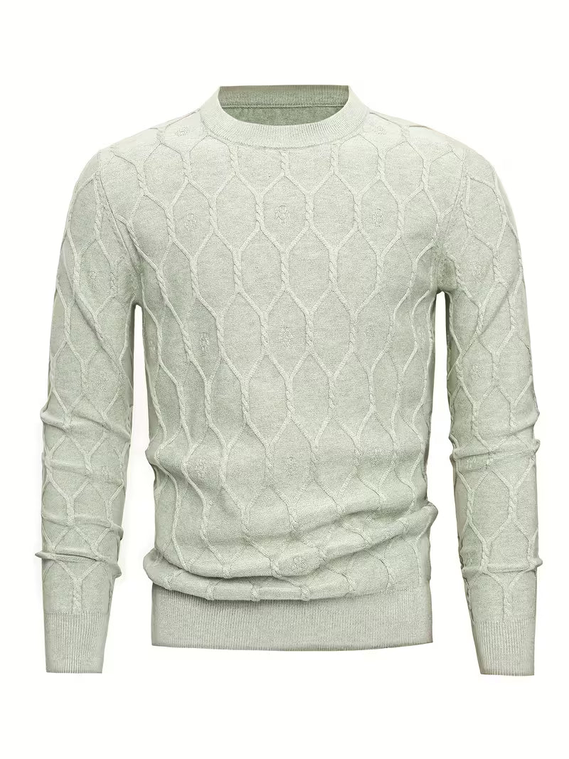 Tate | Cable Knit Sweater Navy Crew Neck
