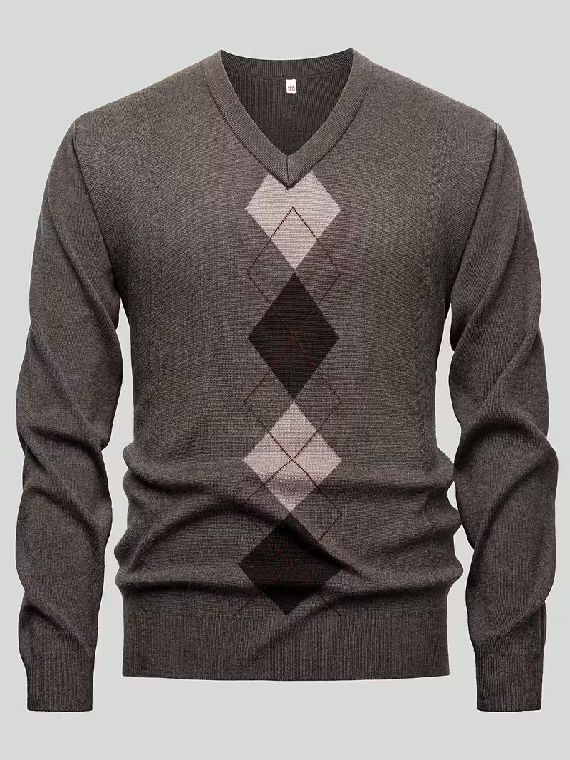 Pierce | Argyle V Neck Sweater Gray Charcoal