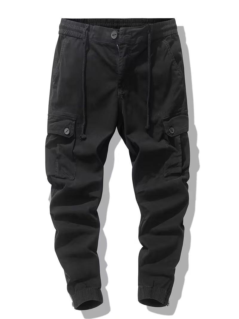 Caleb | Mens Cargo Pants Gray Tapered Jogger Cuff